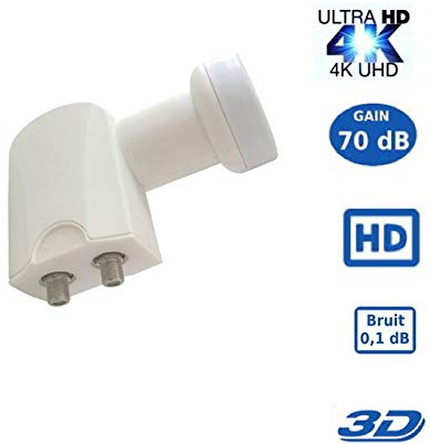 LNB Twin SR-2088, 0.1dB High Gain 70 DB !! - Tête Parabole Universelle Compatible Full HD 4K TNTSATCanal+ Astra et FRANSAT