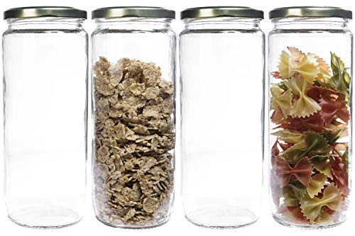 mikken Lot de 4 bocaux de conservation en verre avec couvercle à visser 1,1 l