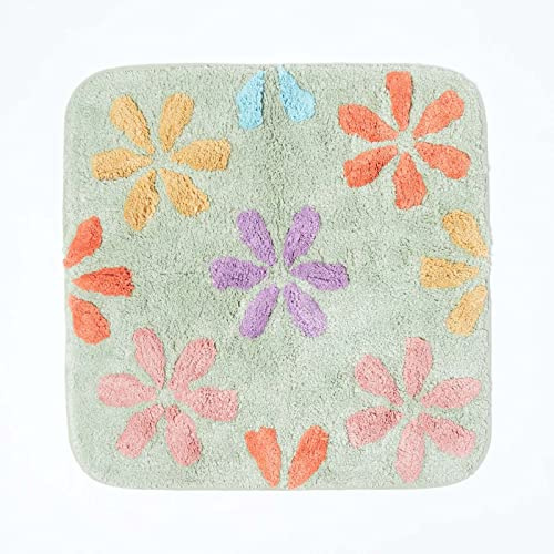 Homescapes Badematte rutschfest, waschbarer bunter Badteppich, 100% Baumwolle, Antirutsch Badvorleger mit Blumenmuster, Große Duschmatte im Pastell Farben 50 x 50 cm, Mehrfarbig