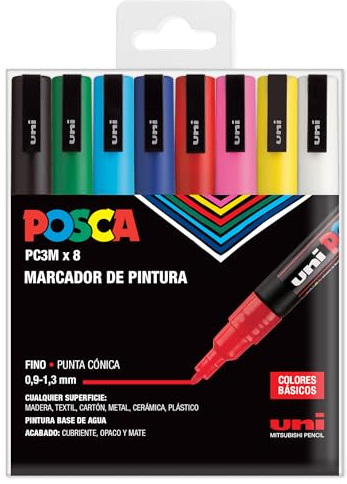 UNI Posca Set PC 3M Basic - 8 Filzstifte, A-1