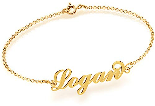 JoelleJewelryDesign Personalisiertes namensarmband/Fußkette mit Gravur-18K vergoldet