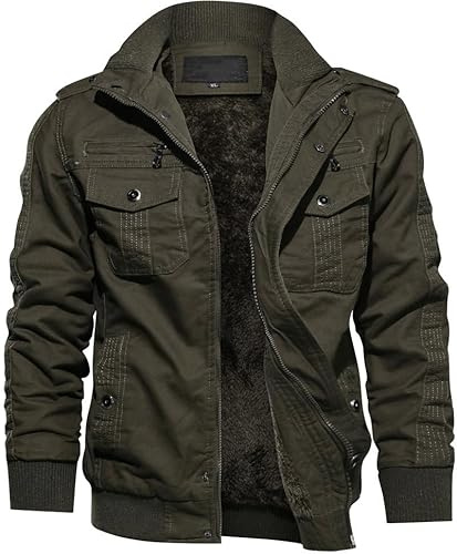 TACVASEN Chaqueta de forro polar para hombre, cálida, de invierno, térmica, acolchada, de entretiempo, estilo militar, de campo, cargo, con bolsillos, Verde militar., XXL