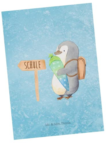 Mr. & Mrs. Panda Postkarte Pinguin Schultüte - Geschenk, Postkarten, Schulanfänger, Erster Schultag, Fotokarte, Schulranzen, Zur Einschulung, Ansichtskarten, Grußkarte, spruchkarte