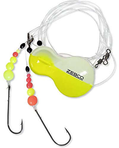 Zebco Premium Inline RFT Flatty Rig Schollen Meeres-Vorfachsystem einsatzbereites Angel-zubehör mit Angelhaken und monofile Angelschnur, gelb/Glow, 80 g