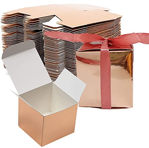 Süßigkeiten Schachtel Hochzeit, 50 Pcs Geschenkbox mit Band, Geschenkschachtel Quadratisch, Pralinen Box Hochzeit Rosegold, Geschenk Kasten für Geburtstag Taufe Party Kommunion, 5,5 * 5,5 * 5,5cm