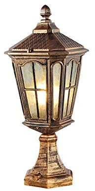 WFZRXFC Retro Bronze Square Outdoor Post Light Europäische E27 Wand Post Lampe Aluminium Mit Sockel Ansicht Post Laterne Villa Beleuchtung Mit Wassermuster Glas Lampenschirm Säulenleuchte