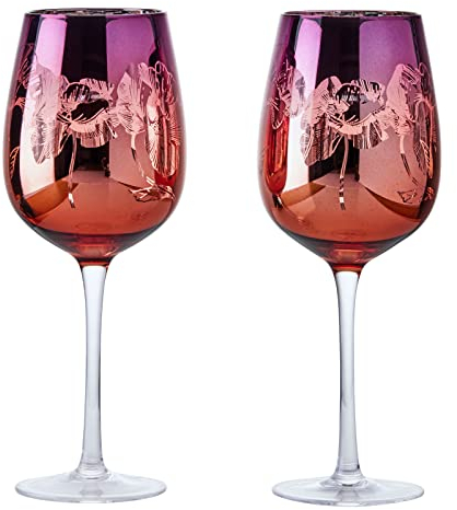 ARTLAND - Bloom Wine Glasses - Wine Glasses Set of 2 - Mouth Blown Wine Glass for Wine Gift Set - Tall Stem - Handmade - Sunset Toned Floral Design
