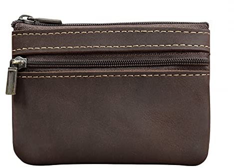 Leder Münzbörse, Kleine Münzen Geldbörse, Vintage Geldbeutel mit Zwei Fächern und Reißverschluss für Damen Herren und