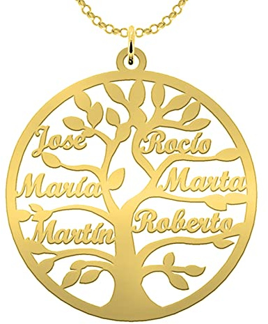 Collar Árbol de la Vida Personalizado Chapado en Oro 18K con Nombres Grabados — Hasta 9 Nombres — Regalo Emotivo para Madre o Abuela — Colgante Familiar Mujer — Mi Joya Personalizada