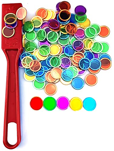 Dacefloy Magnetische Stäbe und Bingo Chips Set Magnetstab 100 Metall Ringed Discs Wissenschaft STEM Kit Lernzubehör Familie Spiel Nacht Lotto Token (Roter Satz)