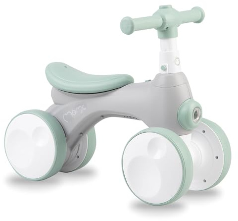 Momi Kinderlaufrad TOBIS für Mädchen und Jungen (max. Körpergewicht 20 kg), Lauf-Vierrad mit Hupe, Leuchte, pannensicheren Kunststoffrädern und Seifenblasen-Anlage Grau