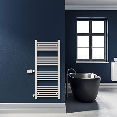 SHV Badheizkörper Andromeda mit Seitenanschluss in Weiß - 500 x 1200 mm (Anschluss 500 mm) | Heizkörper für Badezimmer, Handtuchhalter für Wand im Bad, Handtuchheizkörper