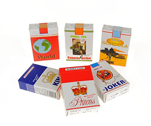 Sigaretta da masticare 6 confezioni - Scatole di sigarette finte con effetto fumo - Disegni unici - Caramelle nostalgiche o oggetti scherzosi con sapore di frutta