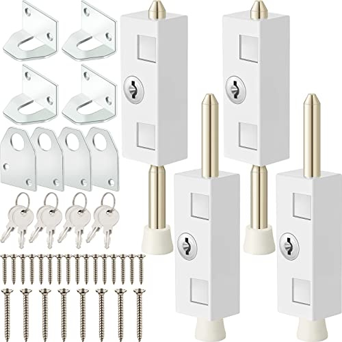 Sliding Door Lock Rectangle Patio Door Lock Keyed for Glass Hinged Security Bar Steel Bolt Zinc Alloy Iron Portable to Prevent Sliding(4 Pieces)
