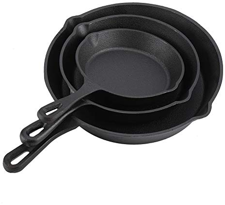 Alvinlite 3 Unids / set Juego de Sartén de Hierro Fundido | 16 cm 20 cm 25 cm Sartén de Hierro Fundido Pre-Sazonado Utensilios de Cocina Ollas Herramienta de Cocina de Cocina Doméstica hierro fundido