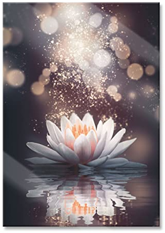 Pixxprint Glasbild, Wandbild aus Echtglas, Magische Lotusblüte mit Glitzerstaub, 60x80 cm, inkl. Aufhängung und Abstandshalter