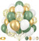 Isndare Sage Green and Gold Balloons, 12 Inch Olive Green White Metallic Gold Confetti Latex Balloons Set, Retro Green Gold Balloons for Birthday Wedding Jungle Baby Shower decor