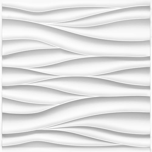STICKGOO Wave Wall Panels for Interior Wall Decor, White 3D Wall Panels Accent Wall, Paintable 3D Wall Decor Covering Panels for Living Room Bedroom, Pack of 12 Tiles