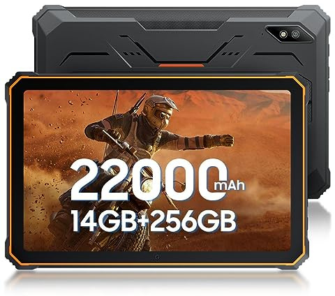 Blackview Active 8 Tablette Tactile Incassable, Batterie 22000mAh, 10.36''2.4K, Android 13 IP68 Tablet, 12Go+128Go(1To Extension),Double SIM 4G,13MP+17MP,Quad Haut-Parleur Stéréo,NFC GPS Orange
