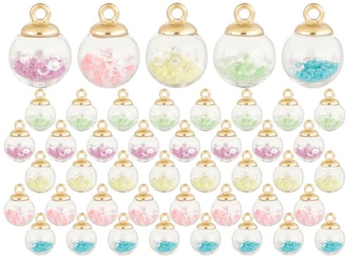PH PandaHall 50 Stück Im Dunkeln Leuchtende Charms 5 Farben Glaskugel Anhänger 16 mm Leuchtende Glaskugel Anhänger Bunte Glas Charms Mit Goldenen Bügeln Für Halskette Armband Schmuckherstellung