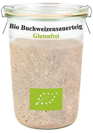 Bio Buchweizen-Sauerteig glutenfreier Sauerteig 200g frisches Bio Anstellgut zum Backen inklusive Anleitung (mit Glas)