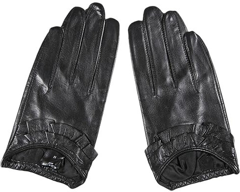 Winter-Lederhandschuhe für Damen, schwarz, dünn, gefüttert, warm, weich, Fahrhandschuhe, Schwarz , 42