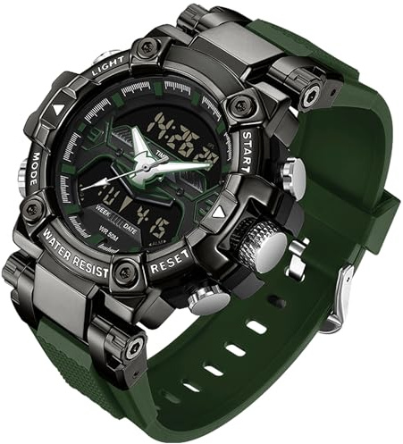 findtime Relojes digitales militares para hombre, reloj deportivo resistente al agua, esfera grande, retroiluminación LED, reloj de pulsera de 8 colores, cronómetro, alarma, reloj electrónico táctico