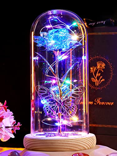 Beferr Birthday Rose Gift for Mum Galaxy Blue Rose for Women on Anniversary | Eternal Rose In Glass,Birthday Gifts for Women,Wife,Daughter,Light Up Flower Gift for Christmas,Anniversary,Valentine's Day
