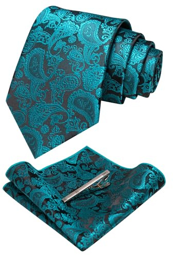 JEMYGINS Graziös Paisley Elegant Herren Krawatte und Einstecktuch mit krawattenklammer Sets