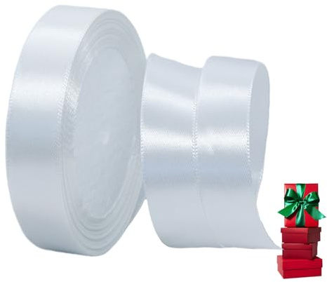 Satinband Weiß 20mm Breit Geschenkband Satin,22m Satinbänder Weiß Dick Schleifenband Dekoband Seidenband Geschenkverpackung Stoffband Geschenkbänder für Dekorieren Basteln Kleid Hochzeit Geburtstag