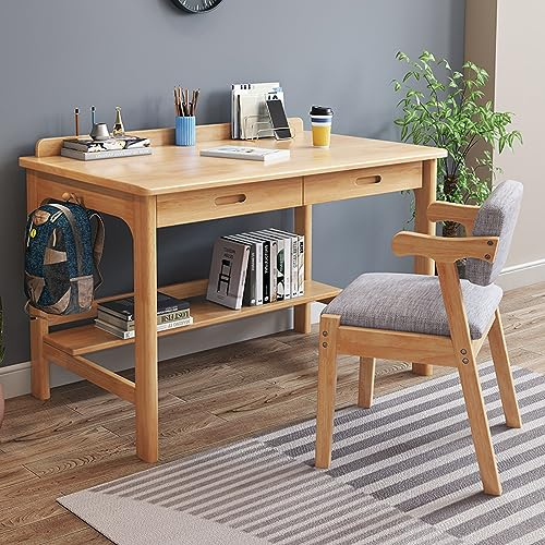 Moderner Schreibtisch mit Aufbewahrungsschubladen, Home-Office-Computertisch, Massivholz-Schreibtisch, Arbeitstisch, Arbeitsstation (47 Zoll, Natur)