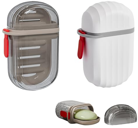 GUZHAIREN 2PCs Travel Soap Case Soap Box Waterproof and Leakproof, Strong Sealing Soap Dish with Lid for Travel, Bathroom, Camp, Outdoor(Black, White)