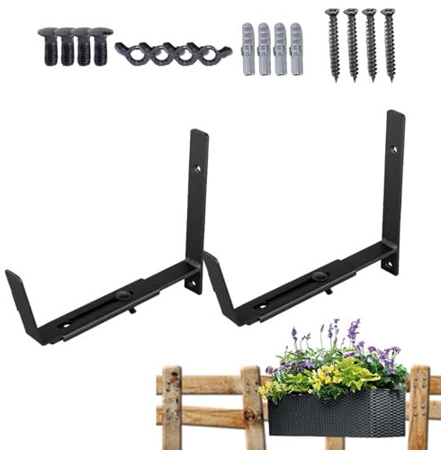 Blumenkasten-Halterung – Set mit 3 verstellbaren Metallhalterungen, stabile und stabile Unterstützung für Blumenkästen | Gartenhalterungen für einfache Befestigung an Balkon, Deck, Fensterregal, 30,5