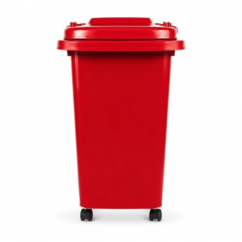 BURAKH Recycling Wheelie Bin Dustbin Rubbish Waste Trash Kitchen Home Office 30L 50L | Indoor Outdoor Rubbish Waste with Wheels | Recycling Food Dustbin Outdoor Wheelie Bin Green/Red (Red, 30 Litre)