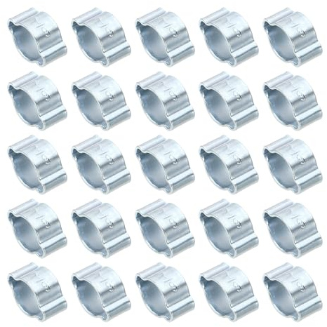 PATIKIL 50 Pack 7-9mm Double Ear Hose Clamp, Galvanized Steel O Clip Crimp Rings for Fuel Petrol Pipe Tube Fitting Connections, Silver Tone