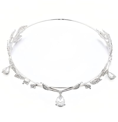 UYRVAPE Frauen Stirnband Blatt Hochzeit Tiara Krone Kristall Prinzessin Krone Stirnband Kristall Blatt Hochzeit Diadem Göttin Elfen Silber Blätter Elfen Tiara Krone Hochzeit Kristall Kopfschmuck
