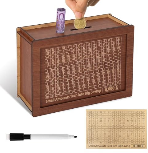 YISH Salvadanaio 5000 Euro:Salvadanaio con Contatore, con Obiettiv di Risparmio e Numeri, Salvadanaio Riutilizzabile, con Pennarello, con Adesivi da 3000 Euro