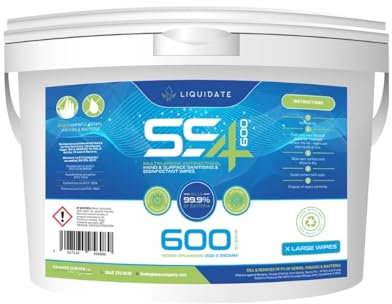 Liquidate - SS4 Recyclable Bucket Wipes - 600 Extra Large Sheets | Hand & Surface Wipes | Eco-Friendly | Perfect for Homes, Offices, Gyms | Lemon Scent