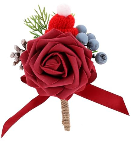 VALICLUD Weihnachtliche Boutonniere Aus Kunstblumen Für Hochzeiten Und Festliche Anlässe Rote Seidenrose Mit Anstecknadel Für Braut Und Bräutigam Stilvolle Hochzeitsdeko Und