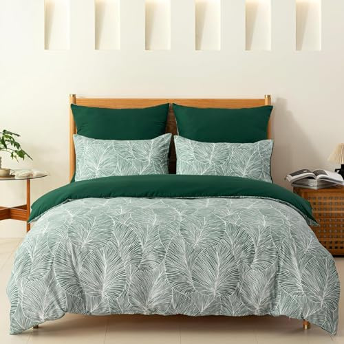 Gezu Housse de Couette 220x240cm Vert Motif Feuilles Tropicales Parure de Lit 2 Personnes Sets de Microfibre Très Doux Literie Tropicale avec 2 Taies d'oreiller 65x65cm et Fermeture Eclair
