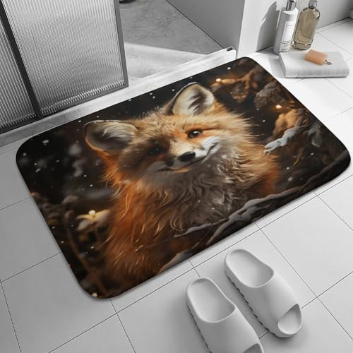 Alfombra De Baño Felpudo Atrapar Suciedad Alfombra Puerta Divertidos Tapete para Puerta para Exterior Pasillo Cocina 40X60Cm Animales De Navidad Fox - Zorro De Dibujos Animados