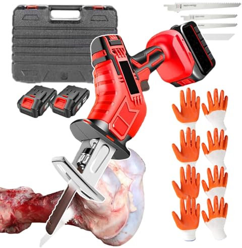 forplubossmmp Scie Alternative Électrique Et Scie À Os | Scie De Boucher Portable Outils De Coupe De Viande avec 4 Lames De Scie | Scies Alternatives Électriques Batterie 21V (avec 12 Gants),3AH