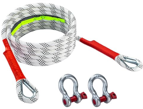 Fune da traino per recupero cinetico - Fune per recupero cinetico per carichi pesanti, funi per recupero professionale | 2 fibbie a sgancio in acciaio corda per rimorchio cinghia da traino di grande a