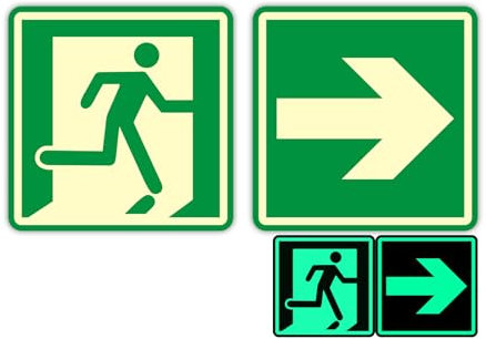 Acuxiaza Panneau Sortie de Secours Lumineux 2 Pièces 150x150 mm en PVC, Flèche EXIT, Adhésif Extérieur et Intérieur