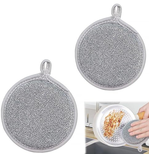 2 Cocina Estropajos de Limpieza, Laminas metálicas, de Doble Cara, Microfibra, para Fregar los Alimentos sucios o quemados Rebeldes en ollas, Platos.
