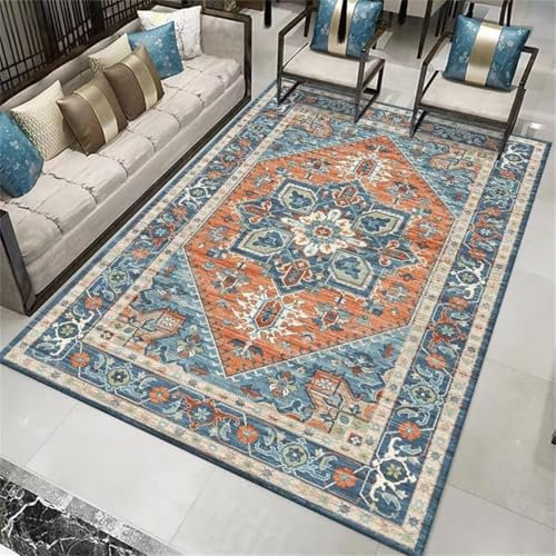 RUGMRZ Tisch Wohnzimmer Fleckerlteppich Blaue Pflanzen floral Design Esszimmer traditionellen Teppich pflegeleicht Kinderteppich Mädchen 40X60CM