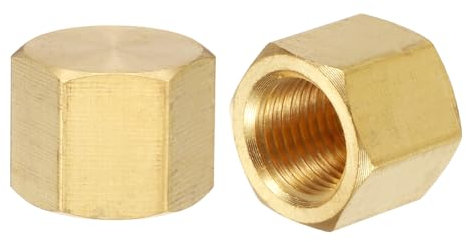 sourcing map 2Pcs Brass Compression Cap Fitting Stop Valve Cap 1/8 NPT Hex Thread Pipe Fitting Flare Cap Tubing Ends Sealing Cap for Air Conditioner, Water, Air, Gas Line (Gold Tone)