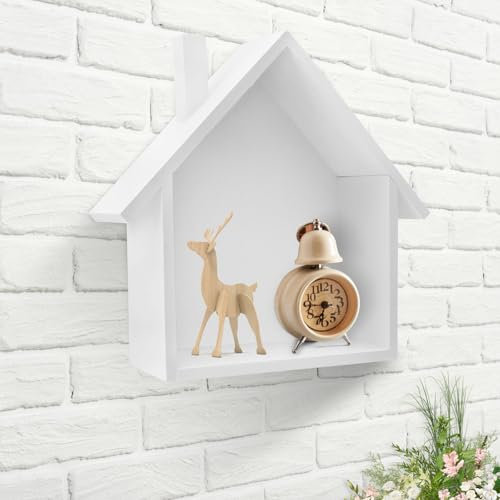 HENGBIRD Regalbox Hausform, Wand Deko Häuschen, Holzhaus Deko, Holzhäuser Deko, Wichtelhaus Holzhaus zum Basteln, Regal Hausform, Retro Deko Haus Holzhaus Wichtel Haus Dekoration, Holzrahmen Haus