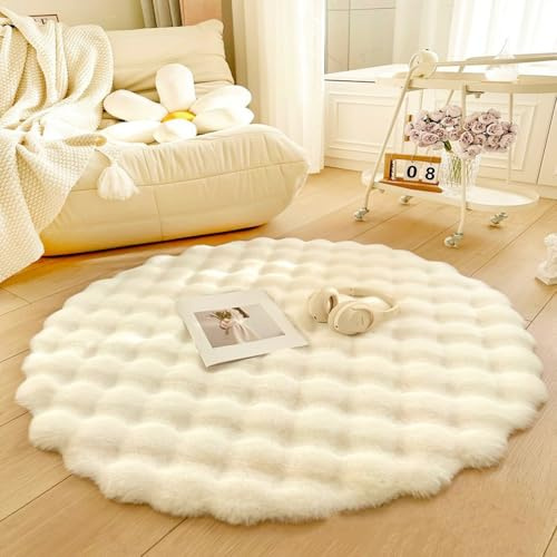 RBQIZVW Runde Fläche Teppiche Flauschige Schlafzimmer Teppich Shaggy Schlafzimmer Nachttisch Haushalt Teppich Soft Modern Plüsch Teppiche Geeignet für Home Decor,Weiß,30cm
