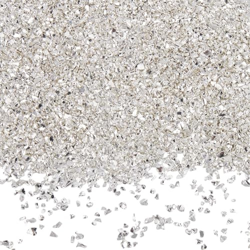SUNNYCLUE 1 Schachtel 150g Silberfarbener Zerstoßener Glasglitzer Zerbrochene Kristalle Große Mengen Unregelmäßige Klobige Dekoration Metallische Streusel Flocken Kleine Stücke Chips Für Nagelkunst Va
